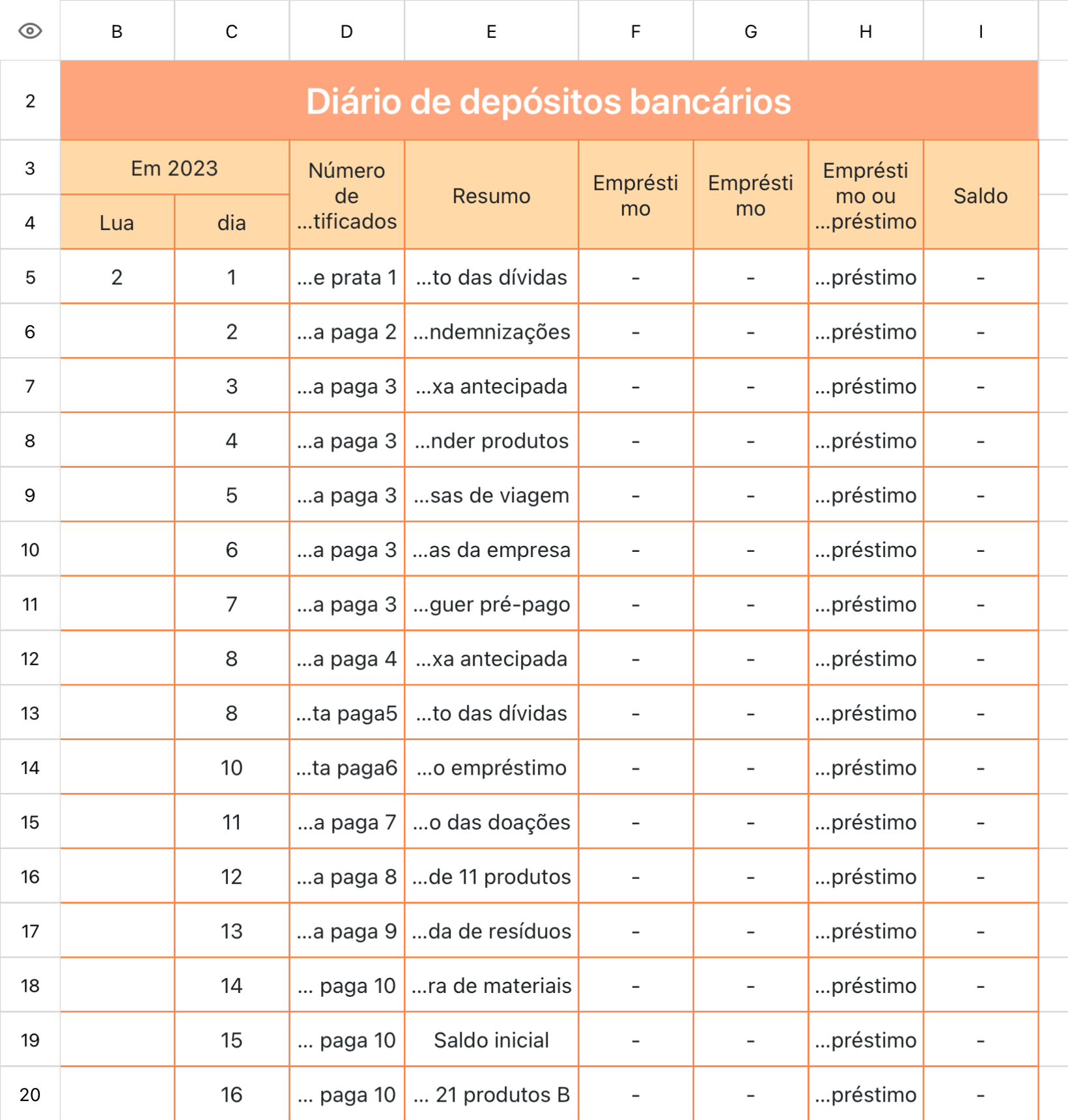 Diário de depósitos bancários